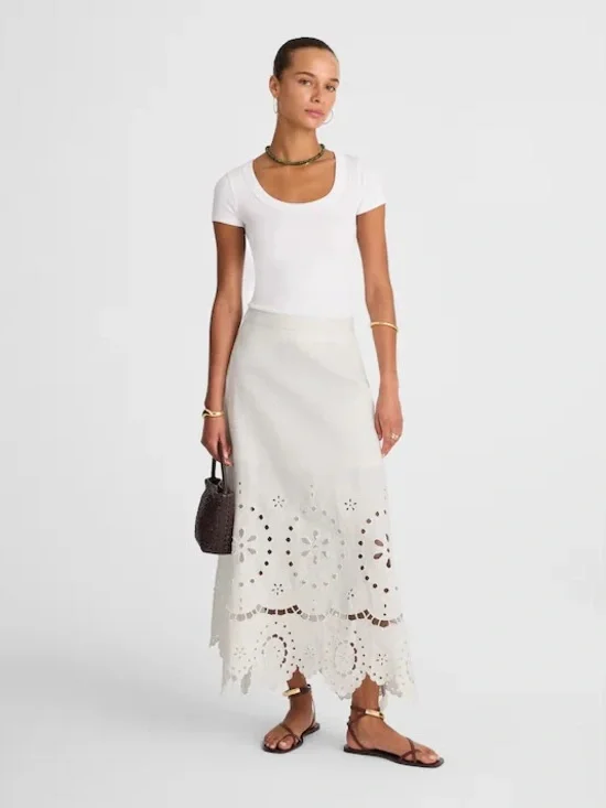 Madewell NWT Eyelet Embroidered Maxi Skirt Size 6 in Salt - Picture 2 of 16